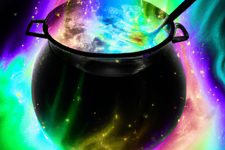 Psychedelic cauldron fuming in space