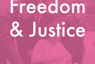 A pink graphic with an image of a disability rights activist being taken away by police in the background with white text over which read “Letters for Abolition, Freedom & Justice” with a white Socialists of Colour logo in the bottom right corner