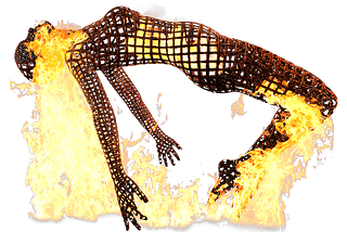 person levitating upon flames of pain — illustration