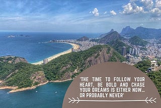 A beautiful image from up high of Rio Zona sul, where you can see Copacabana beach