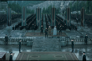The Atreides household standing at attention during an imperial ceremony
