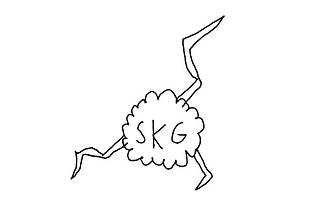 A logo of a cloud and lightning bolts extending out from all directions. In the center are the letters SKG which stands for Simple Kid Games