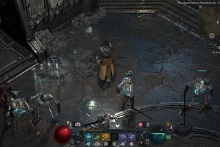 Detail of a reflective floor running with Diablo IV’s new RT reflections on PS5.