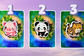 Three tarot pick a card piles: pile 1 — pig, pile 2 — panda, and pile 3 — cheetah