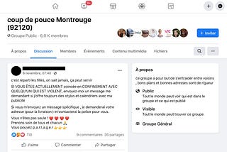 Sur un groupe Facebook, un utilisateur propose son aide aux femmes victimes de violences conjugales.