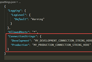 How to get connection string from applications.json in .NET Core