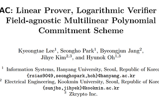 (1)LiLAC: Linear Prover, Logarithmic Verifier and Field-agnostic Multilinear Polynomial Commitment…
