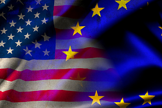 overlapping American and EU flag