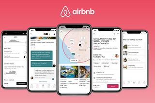 5 Screens of the Airbnb Redesign. The 5 screens cover: a Map with Location radius and Comments within Group Lists.