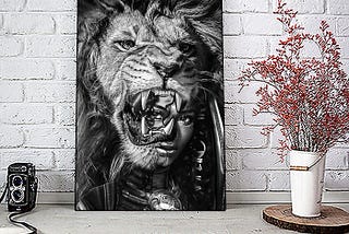 TOP Black girl with lion poster