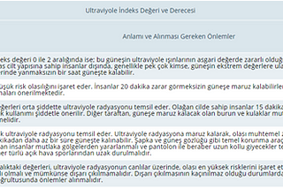 Ultraviyole Endeksi Değerleri Tablosu