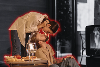 A couple having a connecting moment over some wine and food.