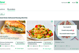 Screenshot from ‘My Orders’ Page, on a prototype for Flavr’s website
