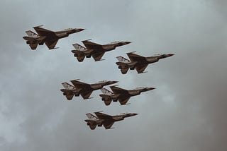 A picture of six fighter jets.