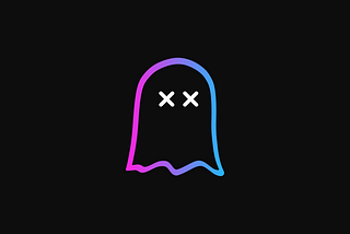 A ghost outline in HeroDevs gradient with white x’s for eyes