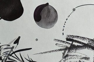 Abstract rendition of light, wind and people. Black and white watercolour style.