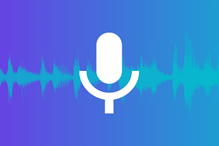 purple background with audio waves (blue color) and mic’s logo on top of the wave