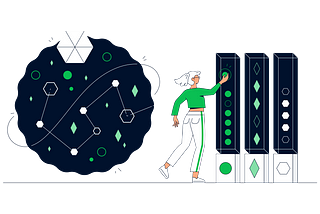 Person organizing a cloud of data into neat stacks