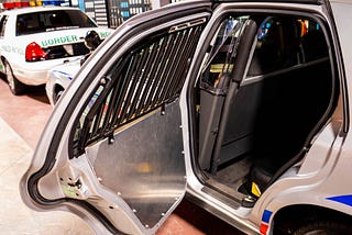 a open door to a police car inviting someone in, Trump, immigrants, depoetation