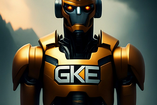 Image of a robot with GKE written on it’s chest