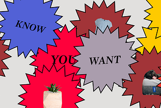 Objects in colored starred circles with text “you know you want it.”