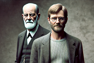 Carl Gustav Jung and Siegmund Freud standing next to each other on a portrait style wide format image