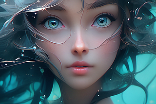 A beaitful girl swimming underwater, created with Niji V5 expressive Style