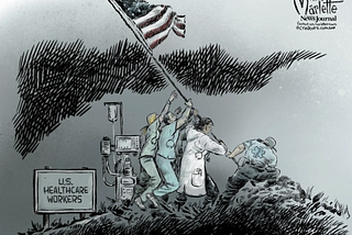 US Healthcare Workers planting a flag.