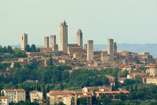 Medieval towers standing out from the town.