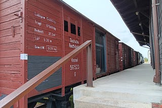 Cattle train used to deport Jews displayed at Radegast station in Łódź