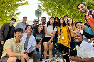 The 2022 CZI intern class! From left to right: Terry, Mark, Elias, Albert, Eric, Siena, Rohan, Jess, Purva, Trisha, Matt (me), Sav, Duke, Larry, Tapan; missing: Angela, Dalia, Nick