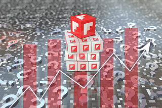 Flipboard logo in a cube surrounded by question marks and bar charts