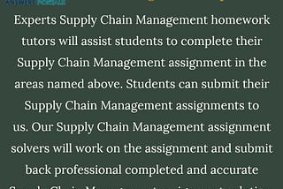 SUPPLY CHAIN HOMEWORK ASSIGNMENT HELP