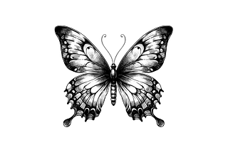 A grayscale, minimalist sketch of a butterfly.