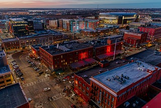 An aerial of the Haymarket in the winter