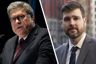 US Attorney General William Barr and Mike Schmidt, candidate for Multnomah District Attorney