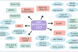 Perimenopause comprises of over 70 symptoms some of which are much lesser known than hot flashes including anxiety, weight gain, brain fog, itchy skin, painful sex, and achy joints.
