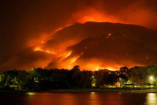 wildfire consuming mountain