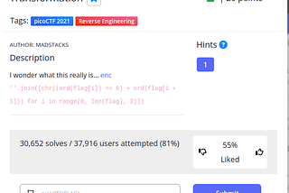 PicoCTF challenges : Easiest way to tackle Transformation: 104 (Reverse Engineering)