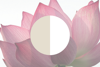 Lotus image with a half white half cream circle depicting duality, personaly created image of the author