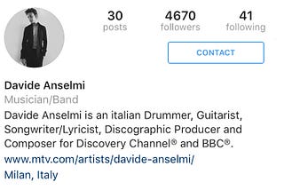 Instagram: Davide Anselmi, il decimo artista a ricevere il profilo musicista in Italia.