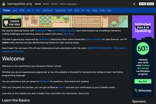 Learn Python website (www.learnpython.org)