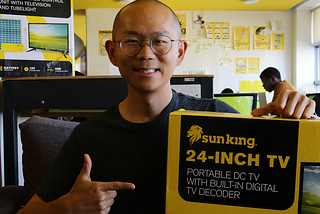 Martin Sun with the new Sun King Home 400 with a 24-inch solar TV