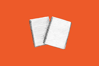 line drawing of two notebooks with an orange background