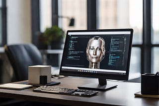 a computer on a desk with an AI langage model on screen