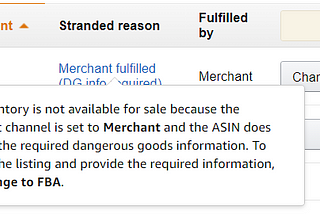 Amazon Stranded Inventory — Merchant Fulfilled (DG info required)