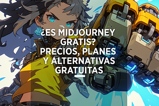 Chica mecanizada con brazo robot, con texto: Es Midjourney Gratis?