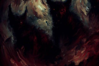 AI-generated art using the prompt “dark painting inspired by ADHD, add demon dogs.”