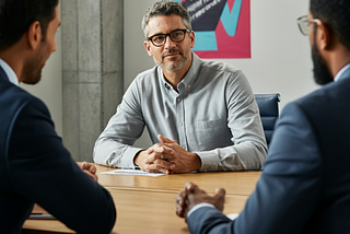 Marketer presenting his results to C-suite peers.