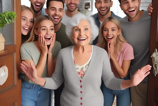 grandma and grandchildren looking happy